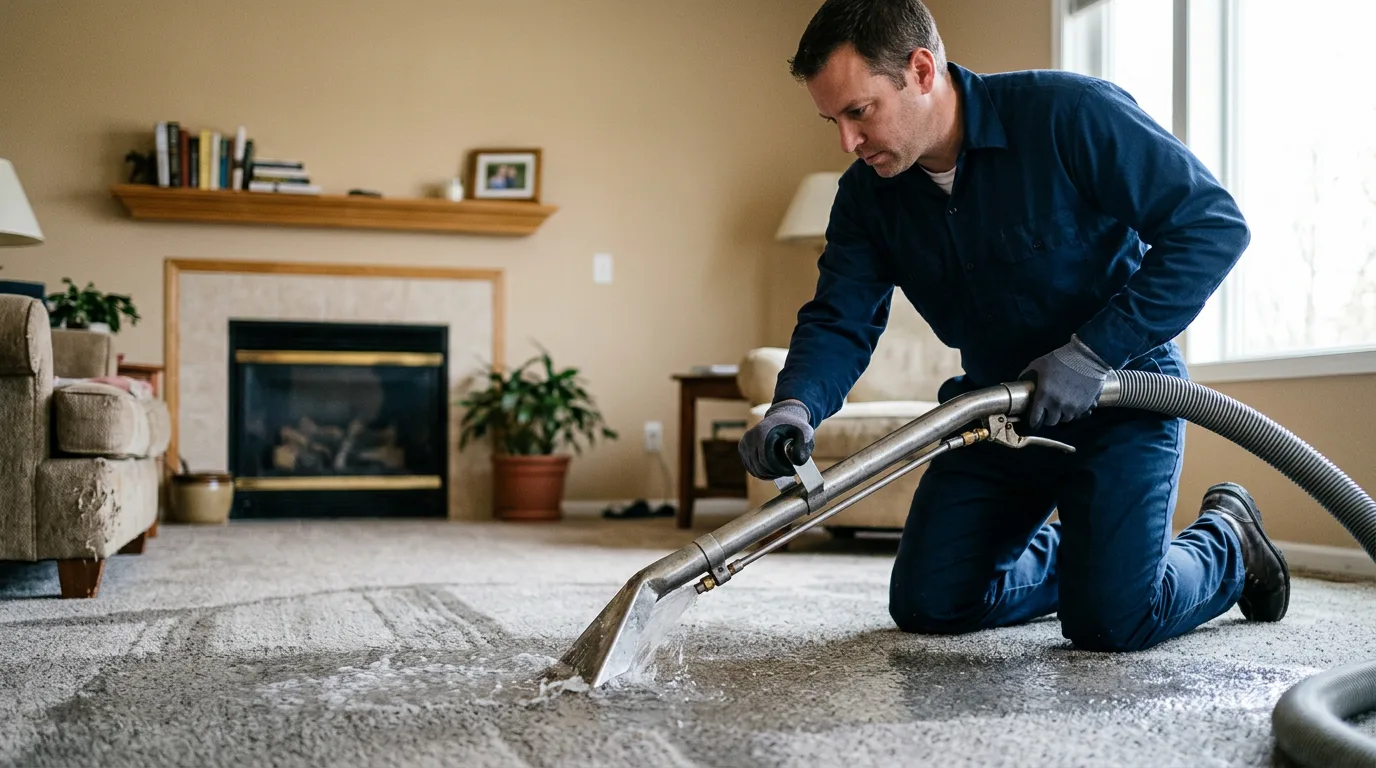 Water damage restoration technician working near Plymouth, IA